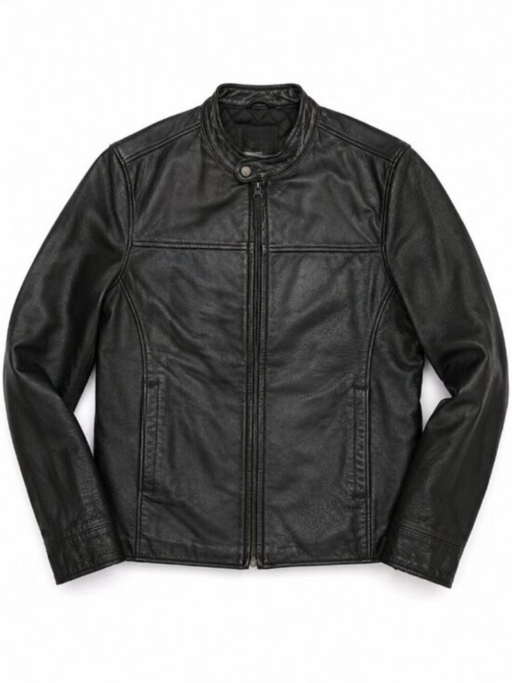 Dockers Black Leather Cafe Racer Jacket Mens Large Motorcycle Biker Coat